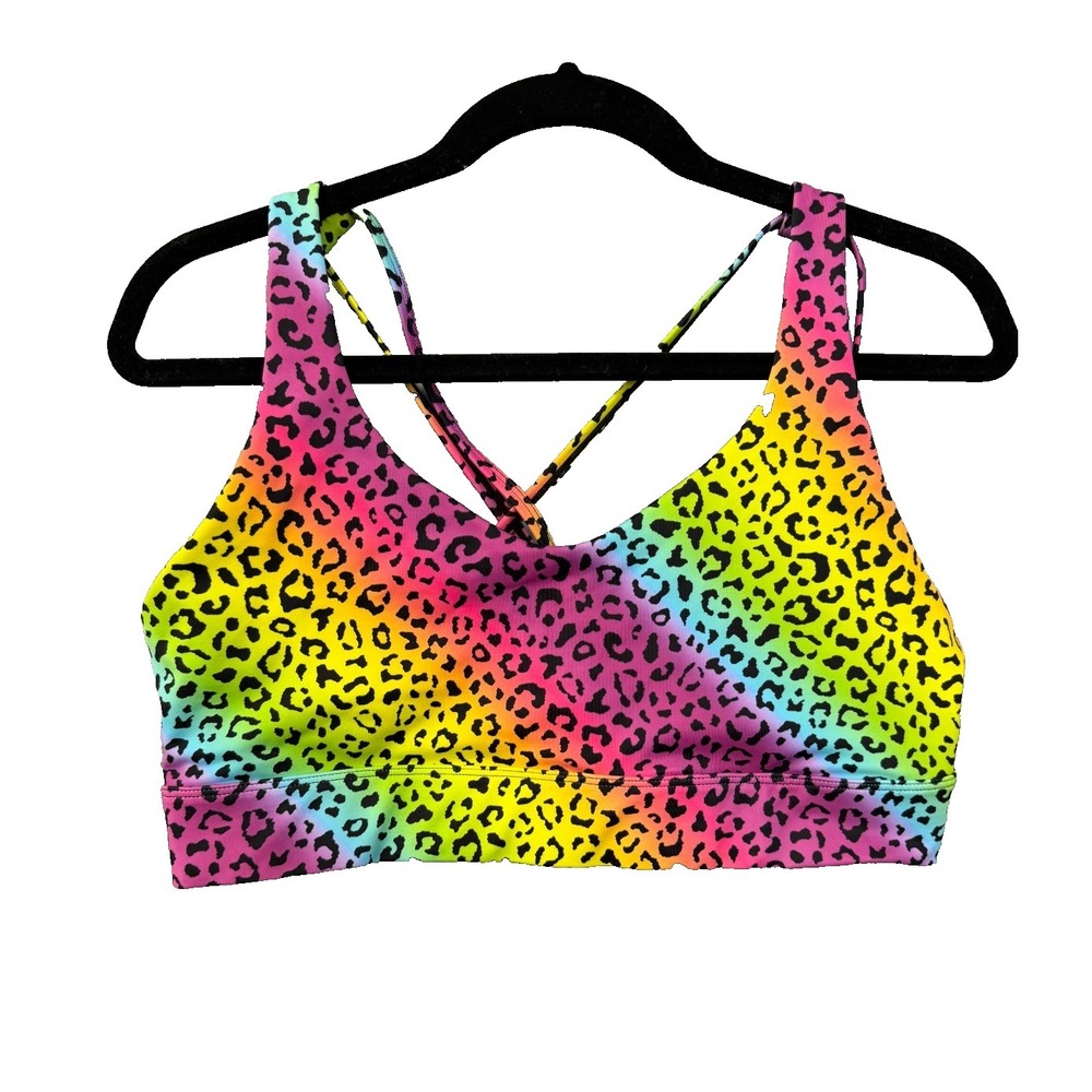 Women's Rainbow Leopard Print Sports Bra - Multicolor
